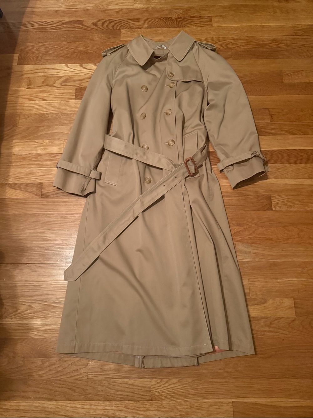 Evan Picone Tan Double-Breasted Trench Coat with Belt
